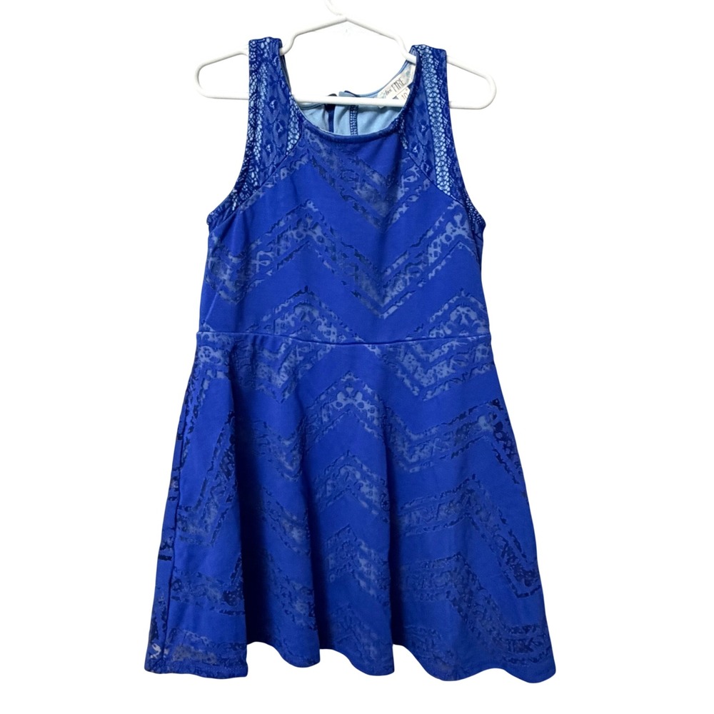 Love Fire Girls Blue Chevron Lace Fit & Flare Dress‎ Size 10 Sleeveless Zipper